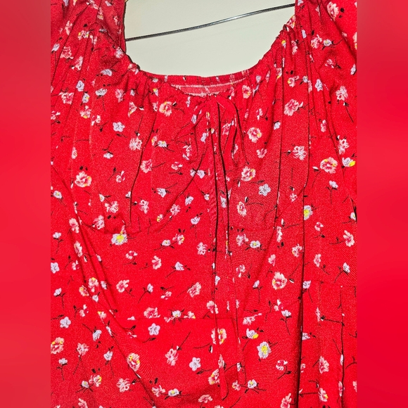 Red Floral Plus Size Women's Dress Woth Tie Top - 3X/18 - Picture 5 of 5